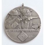 Schützen Karlsruhe 15. bad. Bundesschießen 1926 Medaille 990er Silber ca. 32 mm Durchm. I-II
