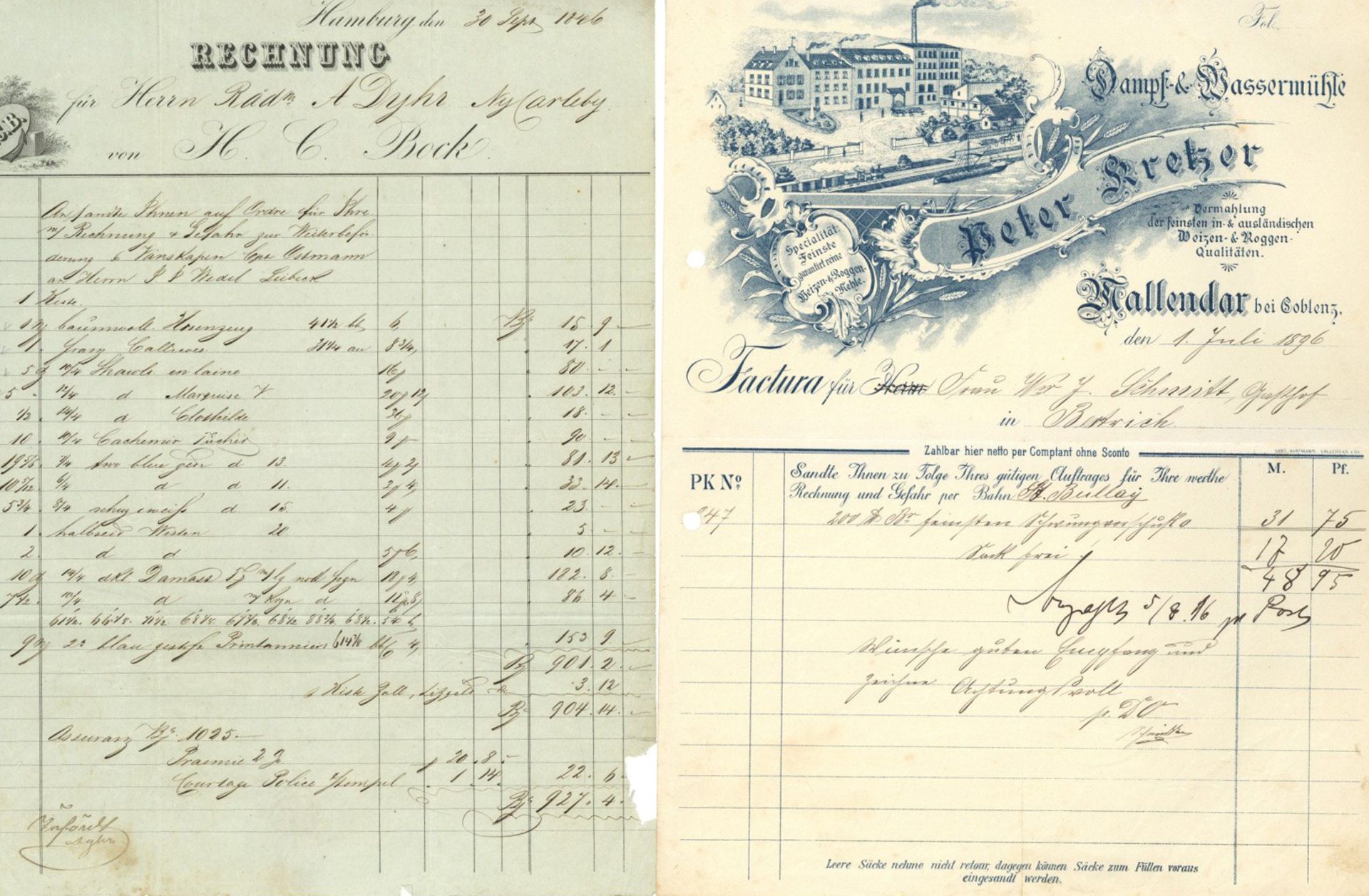 Firmenrechnung 15 Rechnungen von 1846 bis 1896, einzeln in Folie II