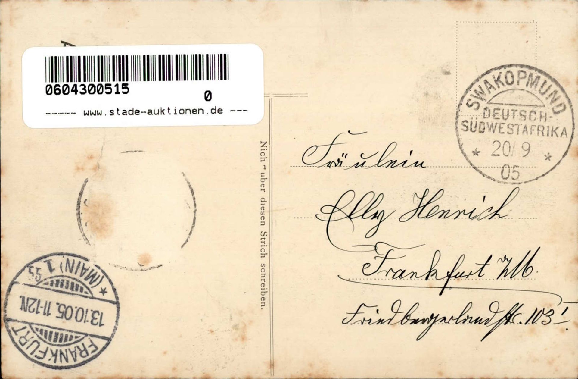 Kolonien Deutsch-Südwestafrika Goanikontes Viehtränk Stempel Swakopmund 20.09.1905 I-II (Marke - Image 2 of 2