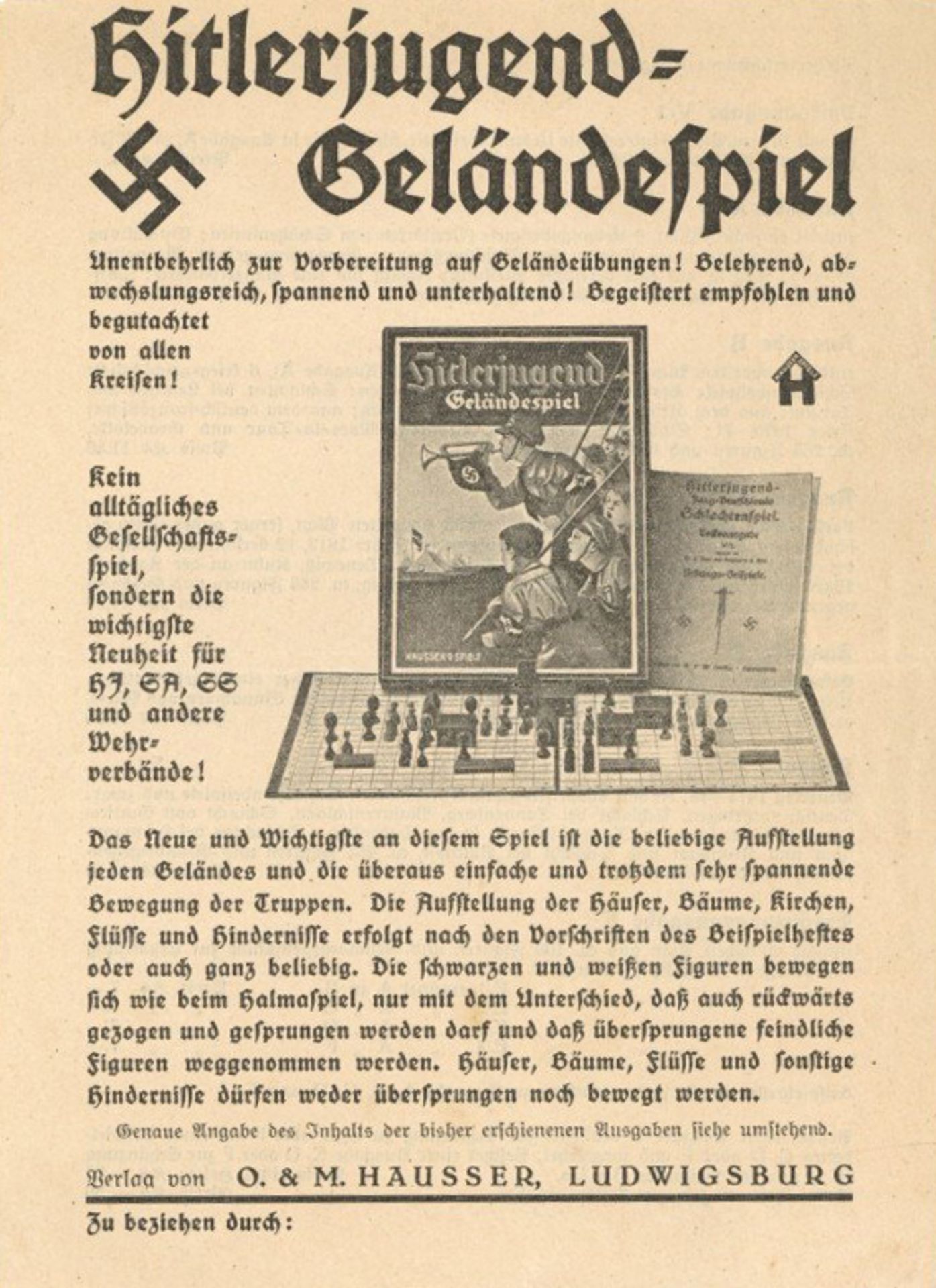 WK II HJ Werbeflyer zum Spiel Hitlerjugend-Geländespiel, Verlag Hausser Ludwigsburg, 2 S. II