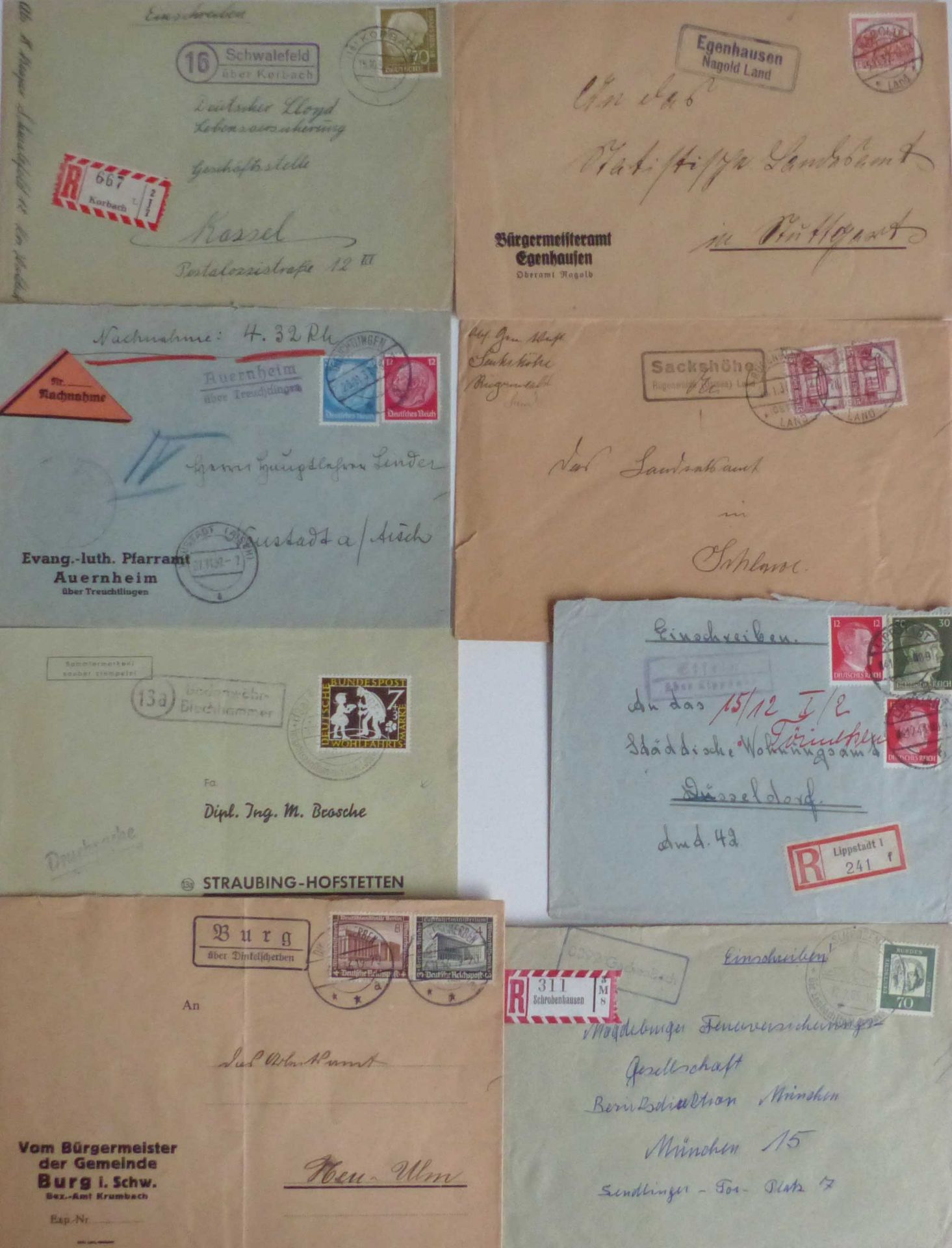 Landpost-Stempel Sammlung mit ca. 120 Belegen wohl alles verschiedene, ca. 1930-1960, meist gute
