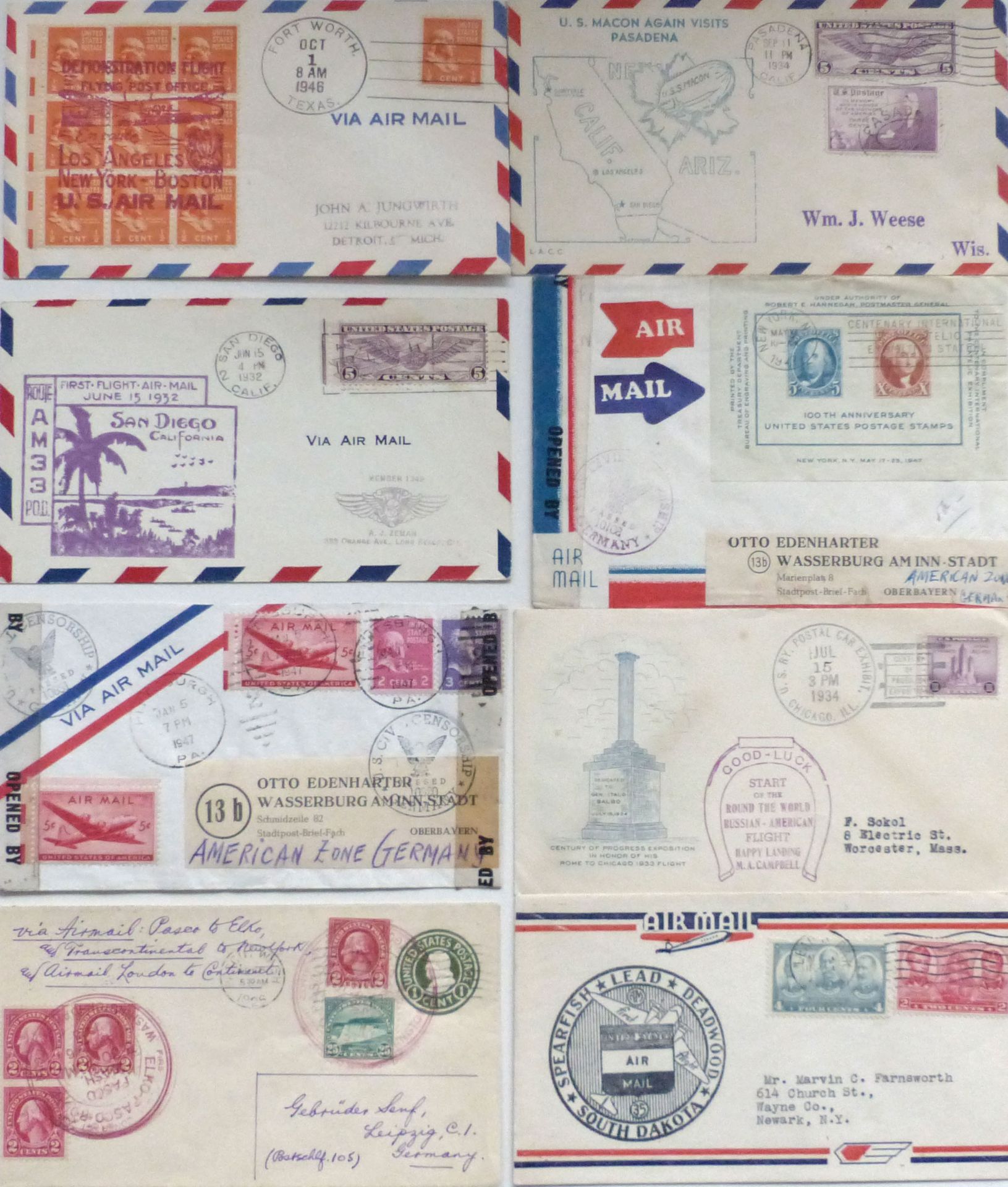 USA Sammlung meist frühe Flugpost (u. etwas einfache Post), dabei viel Erstflüge, insgesamt ca. 65