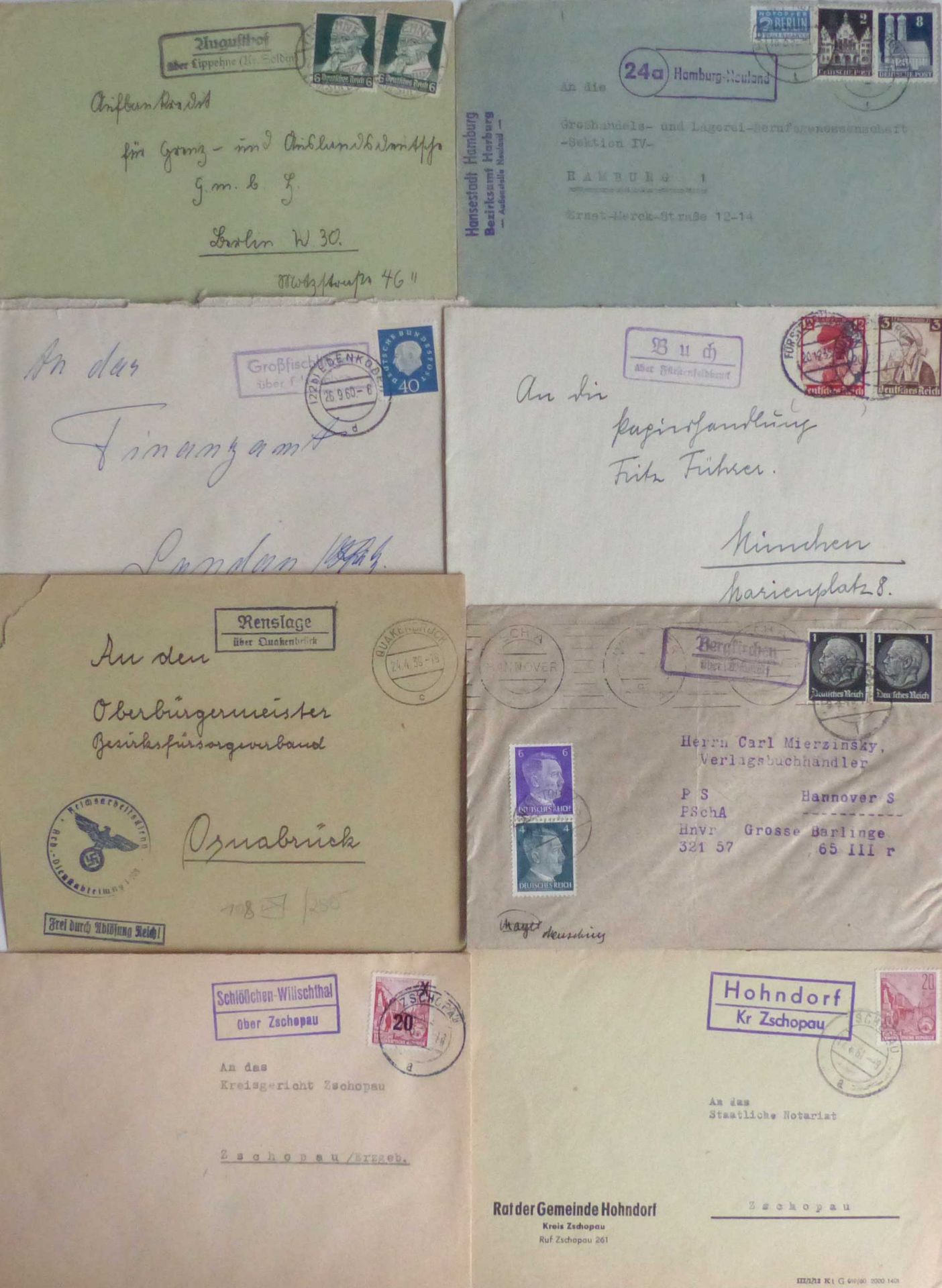 Landpost-Stempel Sammlung mit ca. 100 Belegen, ca. 1930-1960, unterschiedliche Erhaltung