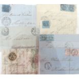 Thurn und Taxis 7x Briefteile bzw. Briefvorderseiten, alle in Kreuzer-Währung, EF, MeF,