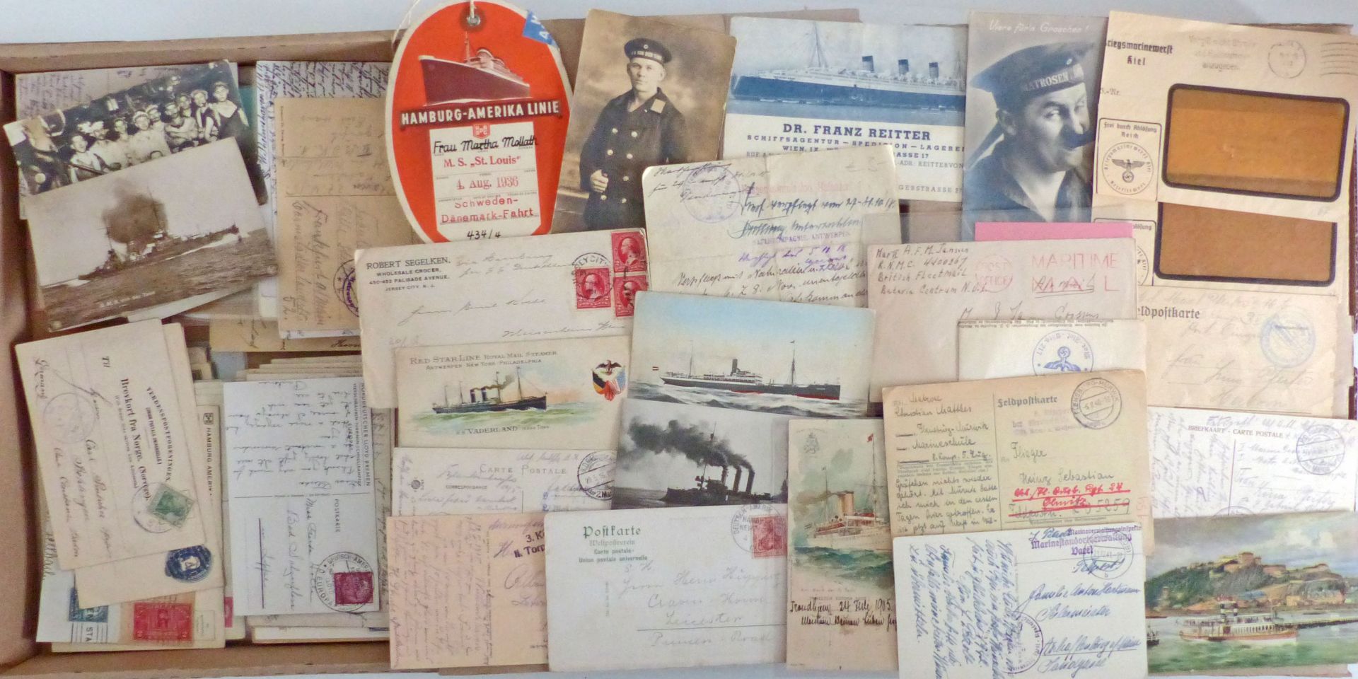 Schiffspost, Schiffe, Marine, umfangreiche Sammlung Briefe u. Belege in großer Schachtel,