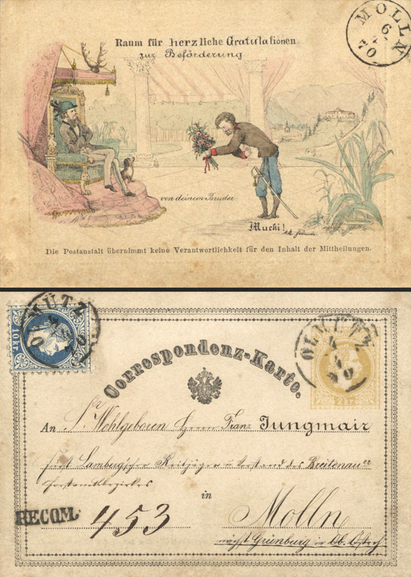Vorläufer 1870 Die älteste bekannte bebilderte offizielle Postkarte der Welt. Österreichische
