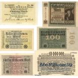 Geldschein Lot mit ca. 100 Reichsbanknoten und Notgeldscheinen in unterschiedlicher Erhaltung