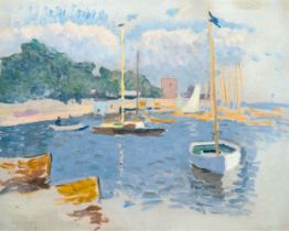 Paul Kayser (Hamburg 1869 - Donaueschingen 1942). Boote am Elbufer.