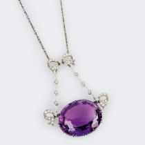 An Art-Nouveau Amethyst Diamond Necklace.