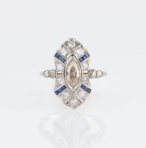 An Art-déco Diamond Sapphire Ring.