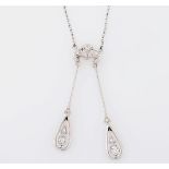 An Art-Nouveau Diamond Pendant on Necklace.