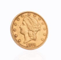 Goldmünze '20 Dollar American Liberty Head 1879'.