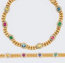 Hirner, Eugen Theodor. A valuable Curb Chain Necklace and matching Bracelet with Sapphires, Emeralds