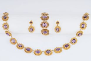 A Filigrée Amethyst Demi Parure in Style of the Golden Biedermeier.