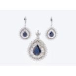 A Sapphire Diamond Jewellery Set: A Pair of Earpendants and a Pendant.