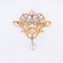 Art Nouveau Diamant-Perl-Brosche.