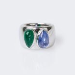 An Emerald Sapphire Gold Ring.