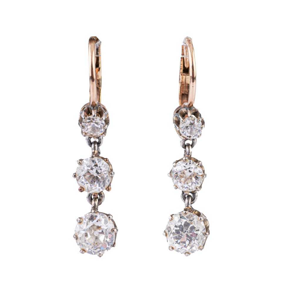 A Pair of Art Nouvea Diamond Earpendants.