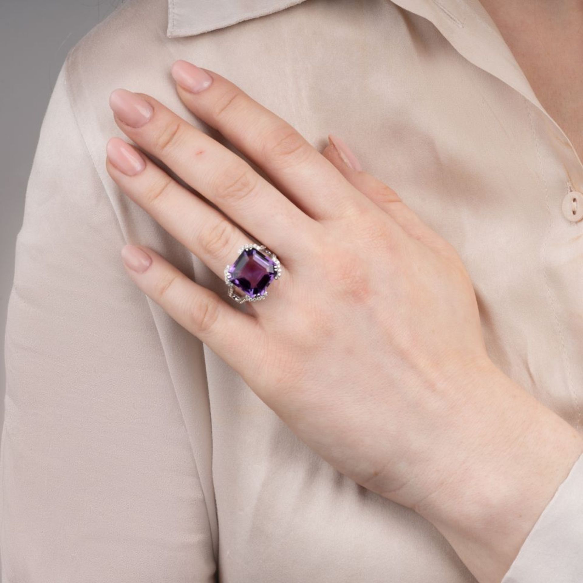 Amethyst-Brillant-Cocktailring. - Bild 3 aus 3