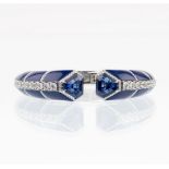 An extraordinary Lapis Lazuli Bangle Bracelet with colour-intensive Tanzanites and Diamonds.