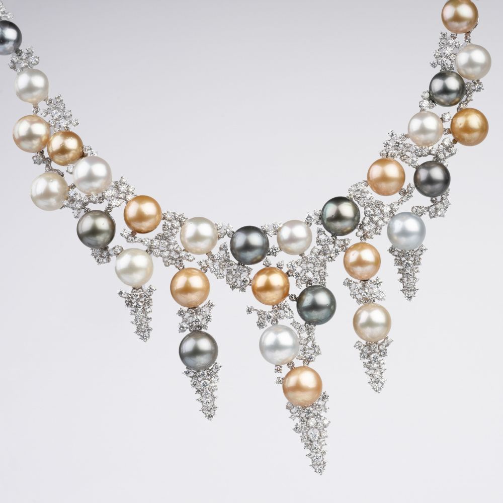 A highcarat Diamond Necklace with multi-coloured Southsea Pearls. - Image 2 of 3