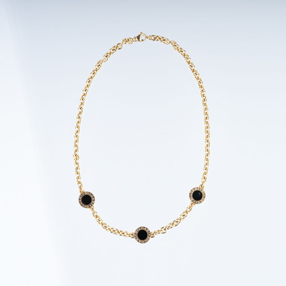 Bulgari. A Gold Necklace with Onyx 'Tubogas'.