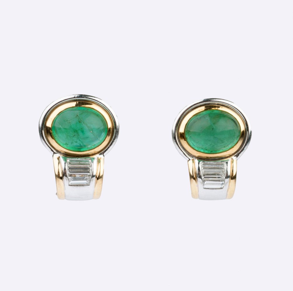 A Pair of Emerald Diamond Earrings.