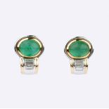 A Pair of Emerald Diamond Earrings.