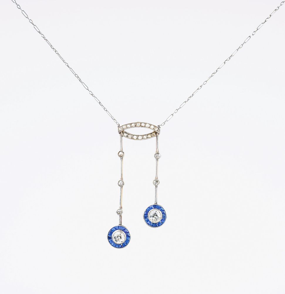 A petite Art-déco Diamond Sapphire Necklace.