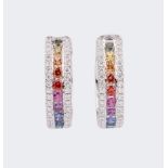 A Pair of Rainbow Earrings with colourful Sapphires and Diamonds.