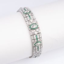 Hochfeines Art-déco Smaragd-Diamant-Armband.