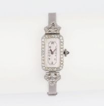 Art-Déco Damen-Armbanduhr mit Diamant-Besatz.