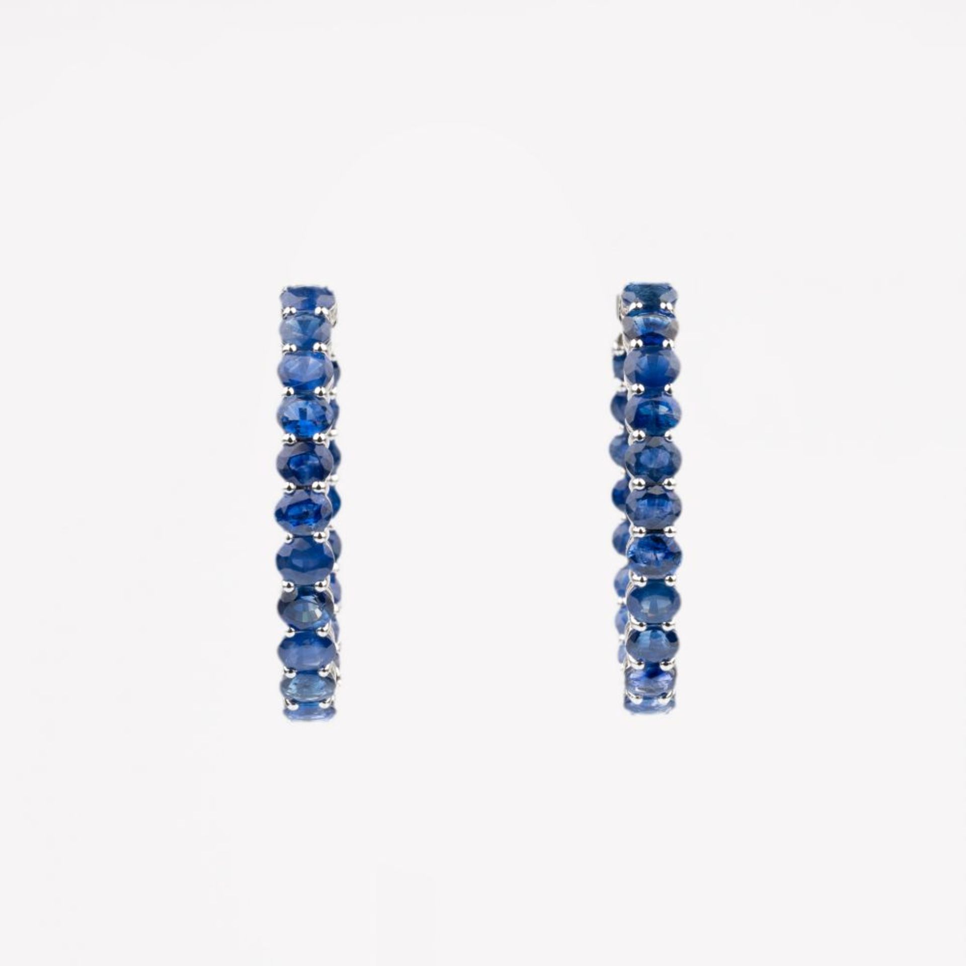 A Pair of large Sapphire Creoles Earrings. - Image 2 of 3