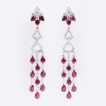 A Pair of Ruby Diamond Earchandeliers.