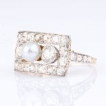 An Art-déco Old Cut Diamond Ring with Pearl.