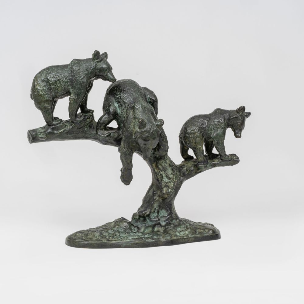 Büschelberger, Anton (Eger 1869 - Dresden 1934). Three bear cubs on a tree.