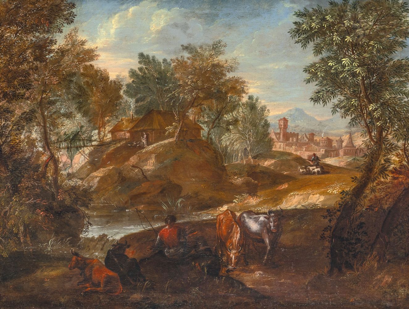 Alexander Keirincx (Antwerpen 1600 - Amsterdam 1652), Nachfolger. Südliche Landschaft mit Hirten.