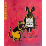 Not Banksy active early 21st cent. 11th Hour worse Rat & Chimp - Red.