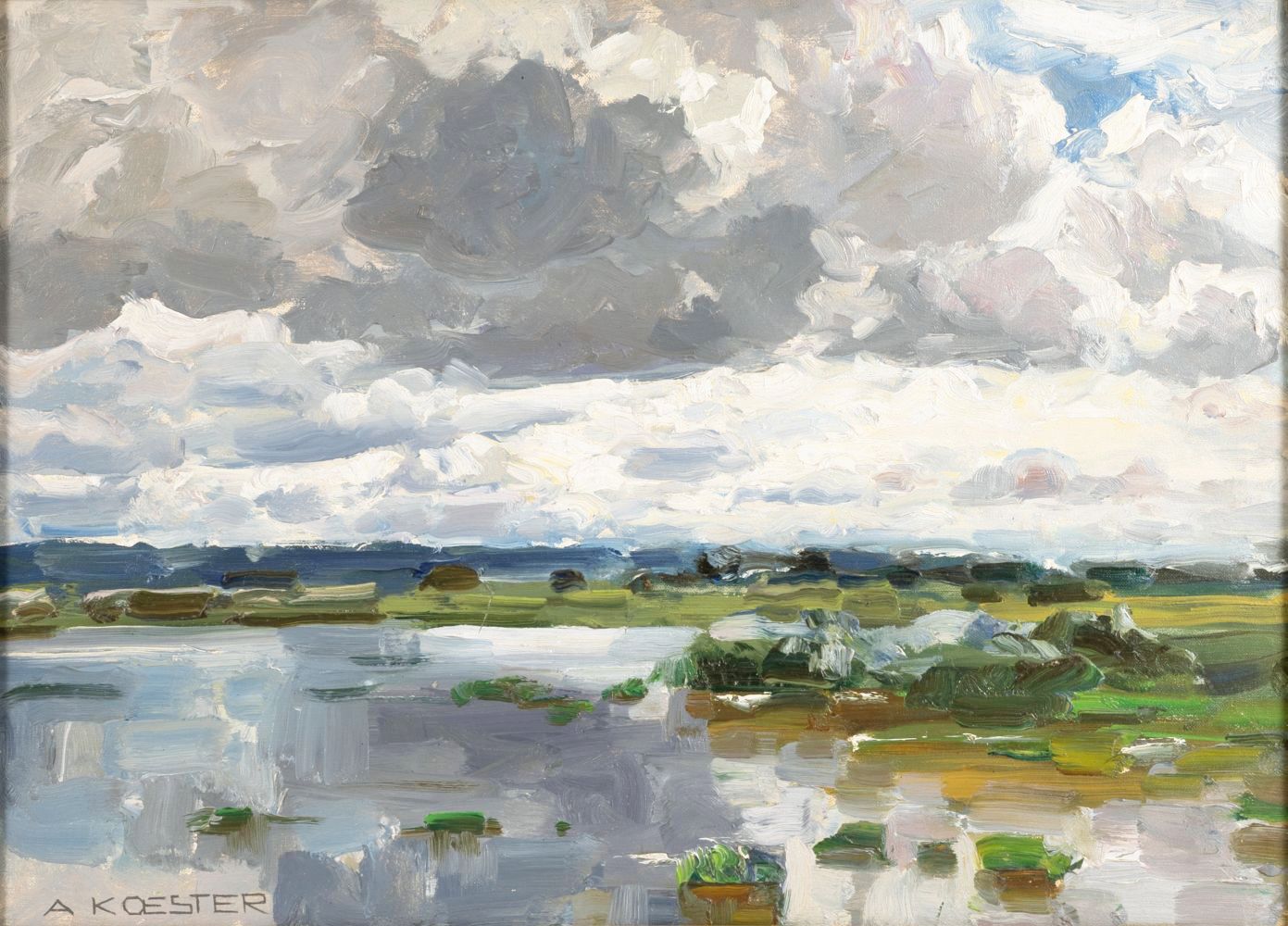 Alexander Koester (Bergneustadt 1864 - München 1932). Seeufer mit dunklen Wolken.