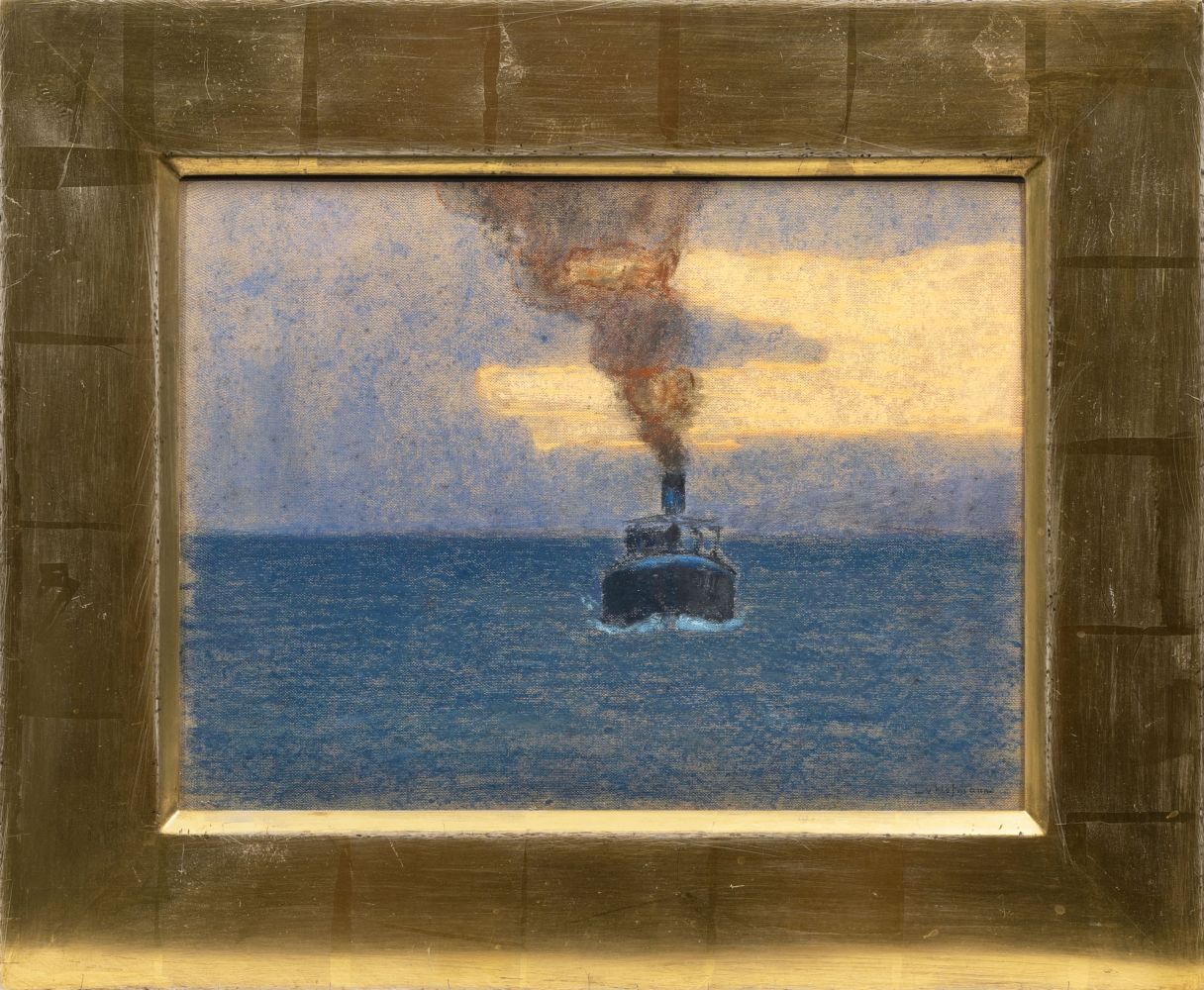 Hofmann, Ludwig von (Darmstadt 1861 - Dresden 1945). Steamship in Dusk. - Image 2 of 2