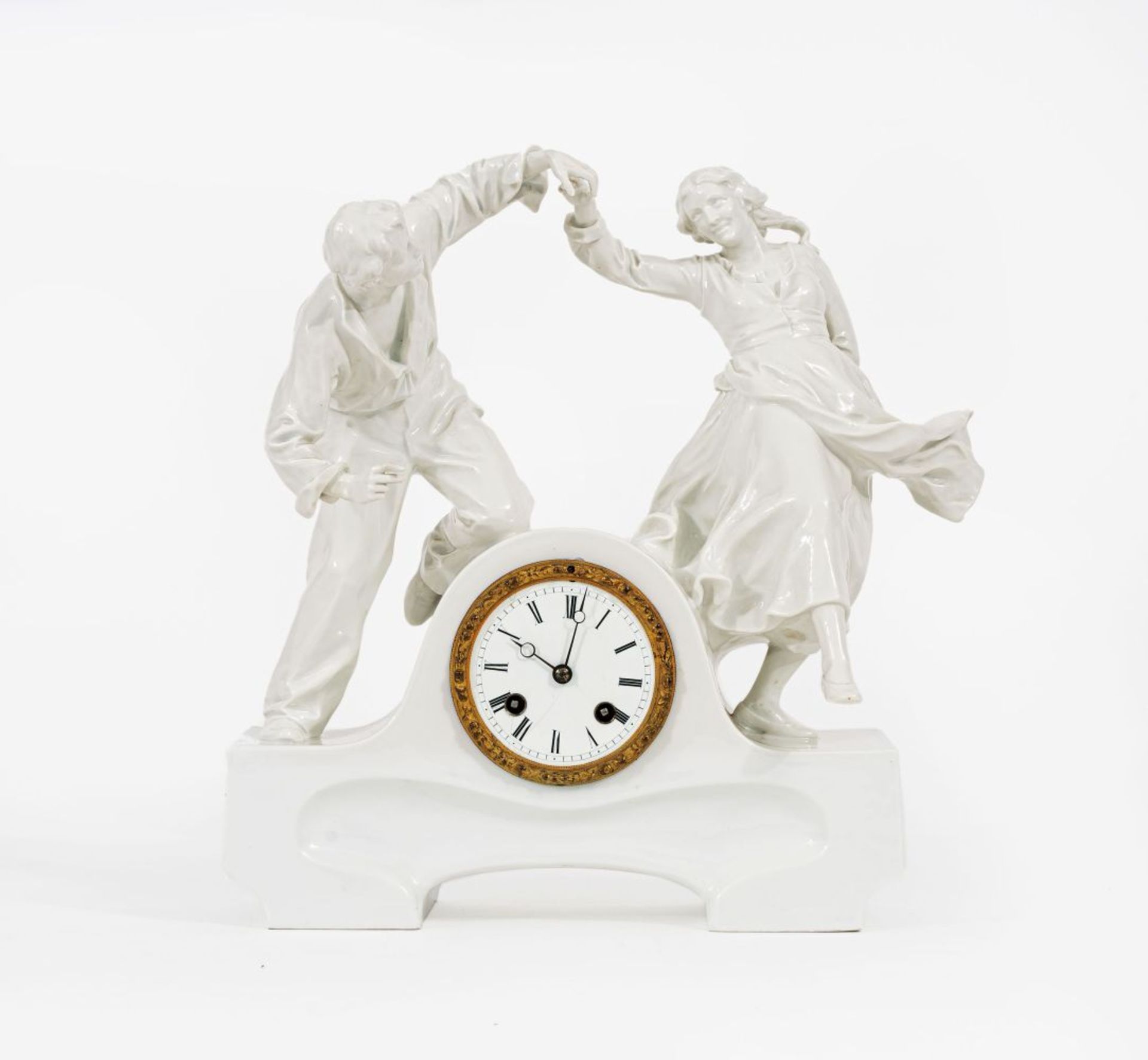 Hentschel, Konrad (Cölln b. Meißen 1872 - Meißen 1907). Table clock with dancing Farmer Couple.
