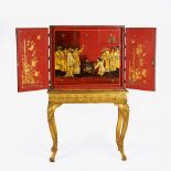 A Chinese Export Red Lacquer Cabinet on Stand.