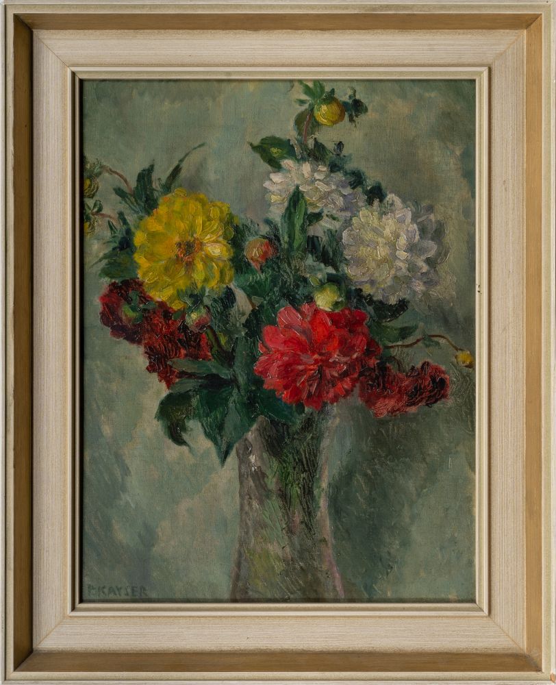 Paul Kayser (Hamburg 1869 - Donaueschingen 1942). Dahlien in einer Vase. - Bild 2 aus 2