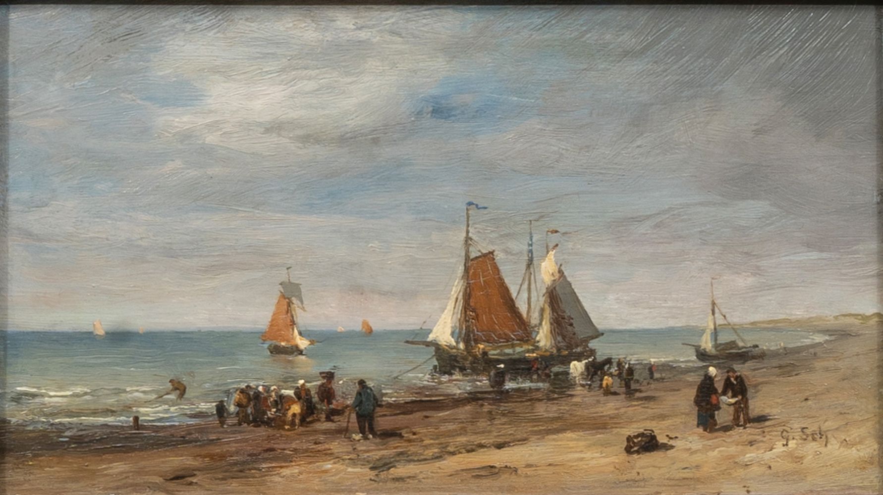 Schönleber, Gustav (Bietigheim 1851 - Karlsruhe 1917). Fisherfolk on the Beach.