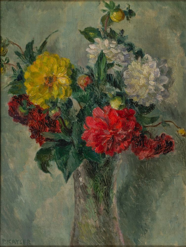 Paul Kayser (Hamburg 1869 - Donaueschingen 1942). Dahlien in einer Vase.