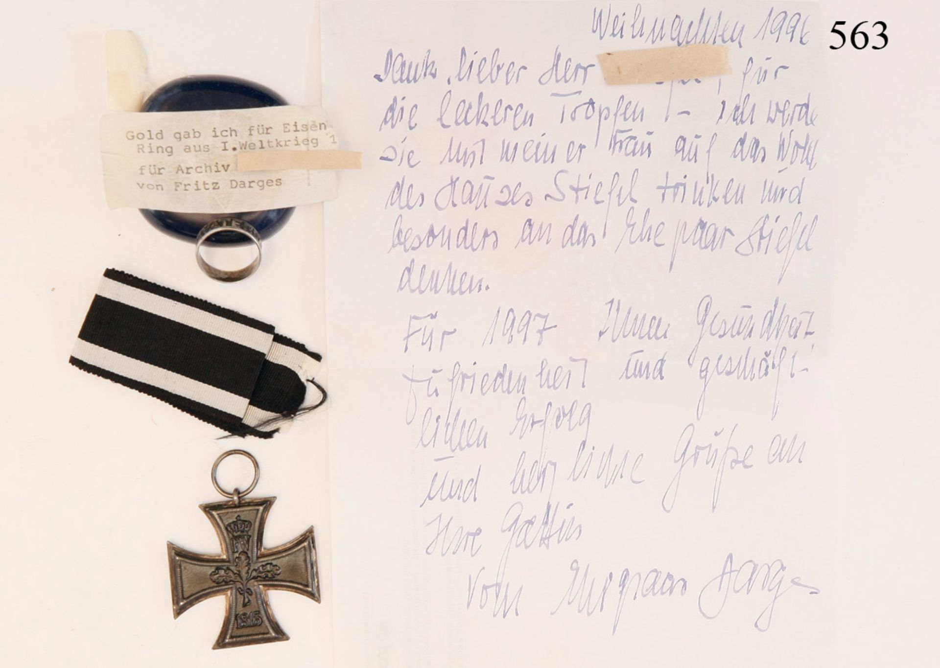 Obersturmbannführer Fritz Darges: persönlicher Ring und Eisernes Kreuz 1914