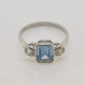 Platinum aquamarine and diamond 3 stone ring Aquamarine 1.10 cts Diamond 0.40 cts