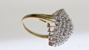 9ct White And Yellow Gold Diamond Navette Shaped Cluster Cocktail Ring (6.6g)