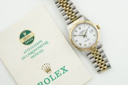 ROLEX OYSTER PERPETUAL DATEJUST STEEL & GOLD W/ GUARANTEE PAPERS REF. 16013 CIRCA 1986, cirular