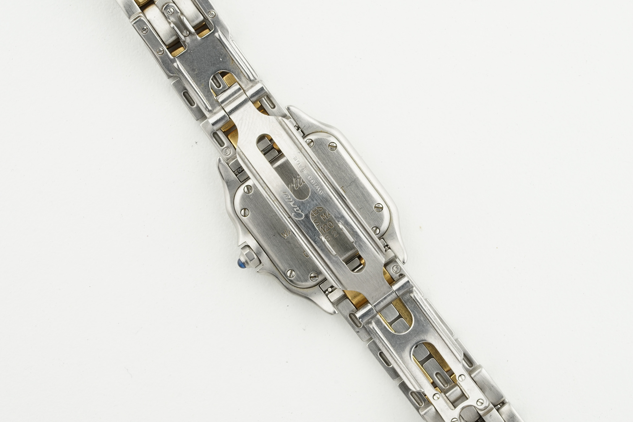 CARTIER PANTHERE STEEL & GOLD DATE WRISTWATCH REF. 1120, square off white dial with roman numeral - Image 2 of 2